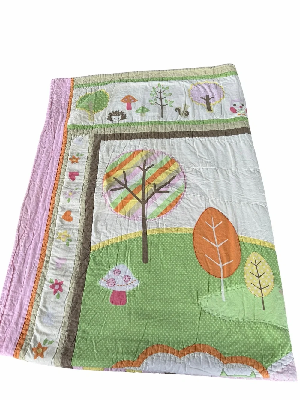 Circo Love N’ Nature Forest Friends Twin Size Quilt Pink Green Mushrooms Owls
